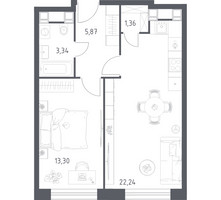 Планировка однокомнатной(апартаменты) площадью 46.11 квадратных метров в “ЖК Пятницкое 58 (Перец)”