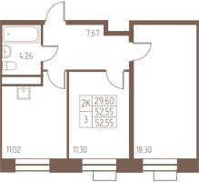 Планировка двухкомнатной(квартира) площадью 52.5 квадратных метров в “ЖК Западная Ивантеевка”