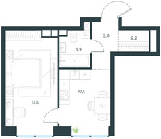 Планировка однокомнатной(квартира) площадью 38.3 квадратных метров в “ЖК Левел Звенигородская”