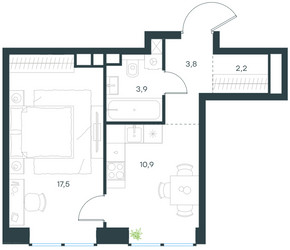 Планировка однокомнатной(квартира) площадью 38.3 квадратных метров в ЖК “ЖК Левел Звенигородская”