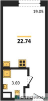 Планировка студии(квартира) площадью 22.74 квадратных метров в “ЖК Citimix (СитиМикс)”