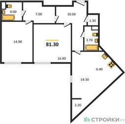Планировка двухкомнатной(квартира) площадью 82 квадратных метров в “ЖК Voxhall (Воксхолл)”