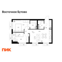 Планировка двухкомнатной(квартира) площадью 50.6 квадратных метров в “ЖК Восточное Бутово”