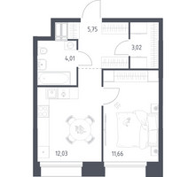 Планировка однокомнатной(апартаменты) площадью 36.47 квадратных метров в “ЖК Апарт-отель Тропарево парк”