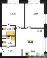 Планировка двухкомнатной(квартира) площадью 55 квадратных метров в “Жилые кварталы Белый Град”