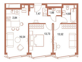 Планировка двухкомнатной(квартира) площадью 60.8 квадратных метров в “ЖК Симфония 34”