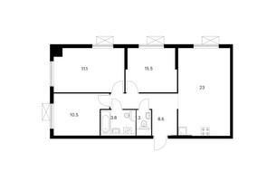 Планировка трехкомнатной(квартира) площадью 73.8 квадратных метров в “ЖК Люблинский парк”