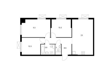 Планировка трехкомнатной(квартира) площадью 73.8 квадратных метров в ЖК “ЖК Люблинский парк”