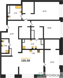 Планировка трехкомнатной(квартира) площадью 135.5 квадратных метров в ЖК “ЖК Ренессанс”