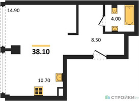 Планировка студии(квартира) площадью 38.1 квадратных метров в “ЖК Ривер Парк Кутузовский”