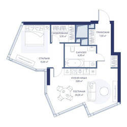 Планировка однокомнатной(квартира) площадью 56.8 квадратных метров в ЖК “ЖК ХАЙДАУТ”