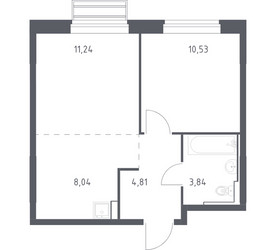 Планировка однокомнатной(квартира) площадью 38.46 квадратных метров в ЖК “ЖК Рублевский Квартал”
