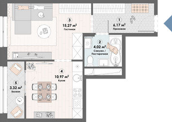 Планировка однокомнатной(квартира) площадью 39.8 квадратных метров в ЖК “ЖК Триумф (Пушкино)”