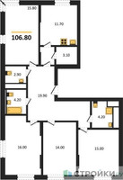 Планировка 4+ комнатной(квартира) площадью 106.8 квадратных метров в “ЖК Переделкино Ближнее”