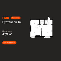 Планировка двухкомнатной(квартира) площадью 47.9 квадратных метров в “ЖК Руставели 14”