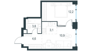 Планировка двухкомнатной(квартира) площадью 34.6 квадратных метров в “ЖК Левел Мичуринский”