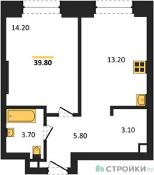 Планировка однокомнатной(квартира) площадью 40.1 квадратных метров в ЖК “ЖК КОД Сокольники”