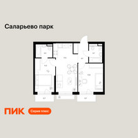 Планировка двухкомнатной(квартира) площадью 53.1 квадратных метров в “ЖК Саларьево парк”