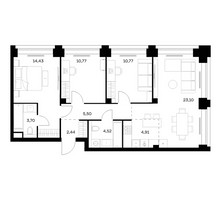 Планировка трехкомнатной(квартира) площадью 80.14 квадратных метров в “ЖК НОВА”