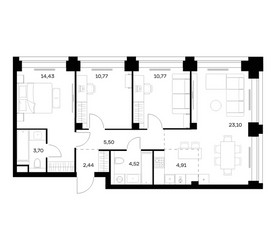 Планировка трехкомнатной(квартира) площадью 80.14 квадратных метров в ЖК “ЖК НОВА”