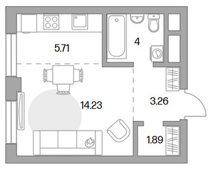 Планировка студии(квартира) площадью 29.09 квадратных метров в ЖК “ЖК Живописный”