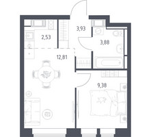Планировка однокомнатной(квартира) площадью 32.53 квадратных метров в “ЖК Большое Путилково”