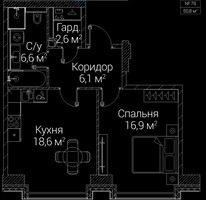 Планировка однокомнатной(квартира) площадью 50.8 квадратных метров в “ЖК СЕЗАР БУДУЩЕЕ”