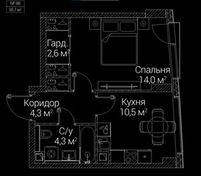 Планировка однокомнатной(квартира) площадью 35.7 квадратных метров в ЖК “ЖК СЕЗАР БУДУЩЕЕ”