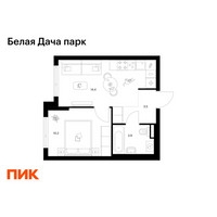 Планировка однокомнатной(квартира) площадью 32 квадратных метров в “ЖК Белая Дача парк”