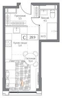 Планировка студии(квартира) площадью 28 квадратных метров в “ЖК Дрим Рива”
