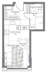 Планировка студии(квартира) площадью 28 квадратных метров в ЖК “ЖК Дрим Рива”