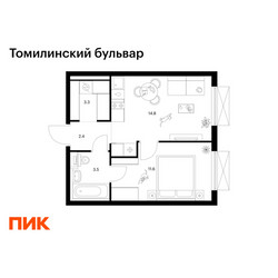 Планировка однокомнатной(квартира) площадью 35.6 квадратных метров в ЖК “ЖК Томилинский бульвар”