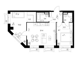 Планировка двухкомнатной(квартира) площадью 60.1 квадратных метров в “ЖК Алтуфьевское 53”