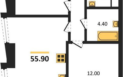 Планировка двухкомнатной(квартира) площадью 55.9 квадратных метров в ЖК “ЖК Обручева 30”
