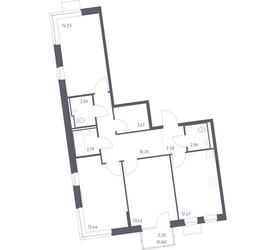 Планировка трехкомнатной(квартира) площадью 79.61 квадратных метров в ЖК “ЖК Подольские кварталы”