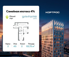 Планировка двухкомнатной(квартира) площадью 63.75 квадратных метров в “ЖК УЛЬТИМА Сити”