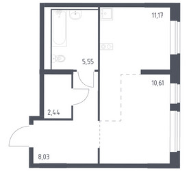 Планировка студии(квартира) площадью 37.8 квадратных метров в ЖК “ЖК Молжаниново”