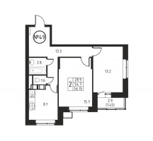 Планировка двухкомнатной(квартира) площадью 56.1 квадратных метров в “ЖК Космос”