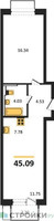 Планировка однокомнатной(квартира) площадью 45.09 квадратных метров в “ЖК Квартал Западный”
