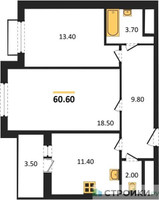 Планировка двухкомнатной(квартира) площадью 60.6 квадратных метров в “ЖК Римский”