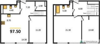 Планировка 4+ комнатной(квартира) площадью 97.5 квадратных метров в “ЖК Sydney City (Сидней Сити)”