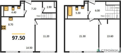 Планировка 4+ комнате(квартира) площадью 97.5 квадратных метров в “ЖК Sydney City (Сидней Сити)”