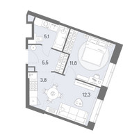 Планировка однокомнатной(квартира) площадью 38.5 квадратных метров в “ЖК Родина Переделкино”