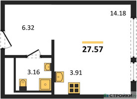 Планировка студии(квартира) площадью 27.57 квадратных метров в “ЖК Остафьево”