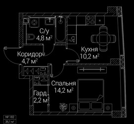 Планировка однокомнатной(квартира) площадью 36.1 квадратных метров в ЖК “ЖК СЕЗАР БУДУЩЕЕ”