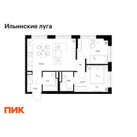 Планировка двухкомнатной(квартира) площадью 50.34 квадратных метров в “ЖК Ильинские луга”