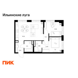 Планировка двухкомнатной(квартира) площадью 50.34 квадратных метров в ЖК “ЖК Ильинские луга”