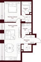 Планировка однокомнатной(квартира) площадью 48.2 квадратных метров в “ЖК Дом 7 Даниловский”