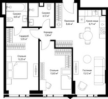 Планировка двухкомнатной(квартира) площадью 74.04 квадратных метров в “ЖК Джойс”