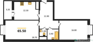 Планировка двухкомнатной(квартира) площадью 65.5 квадратных метров в “ЖК Римский”